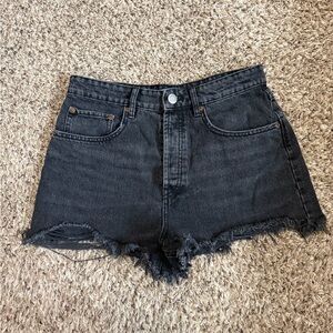 Zara Black Distressed High-Rise Denim Shorts